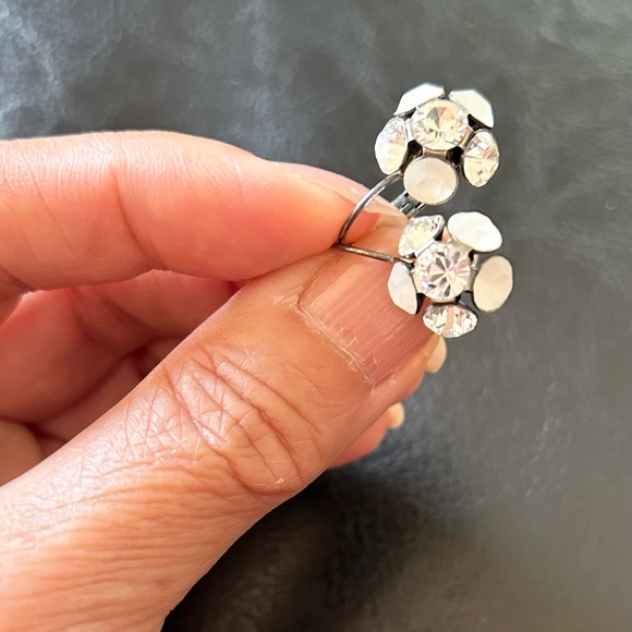 Vintage White & Crystal Leverback Earrings - Picture 2 of 6